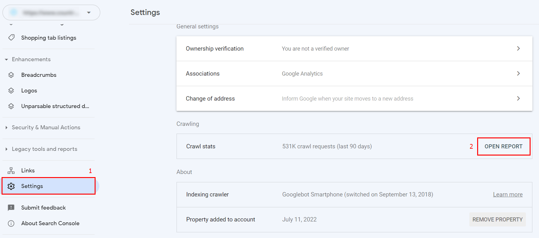 Crawl statistics in Google Search Console