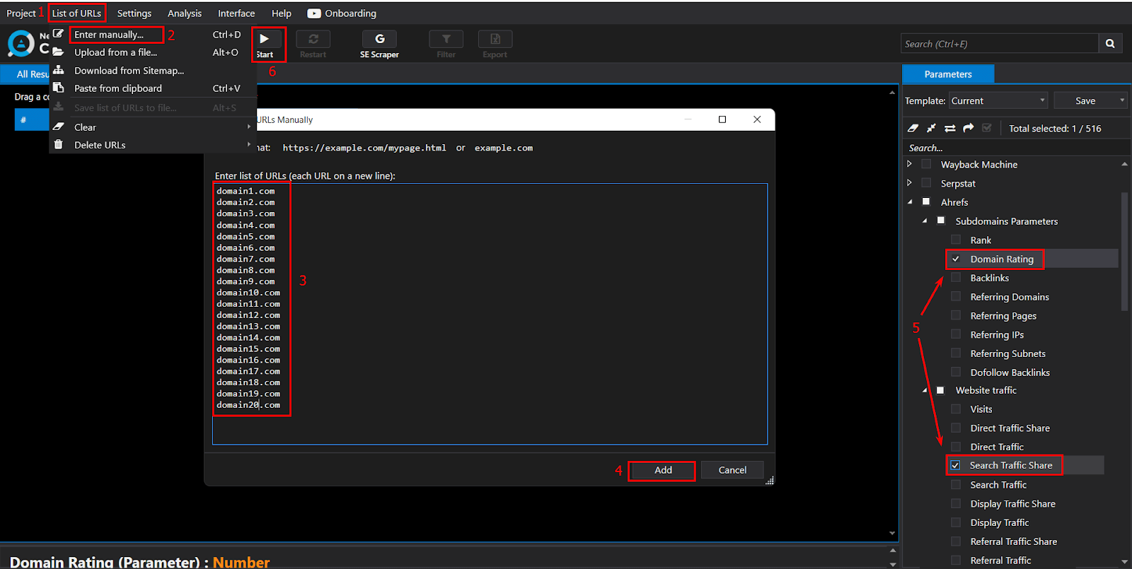 bulk check of potential domains in Netpeak Checker