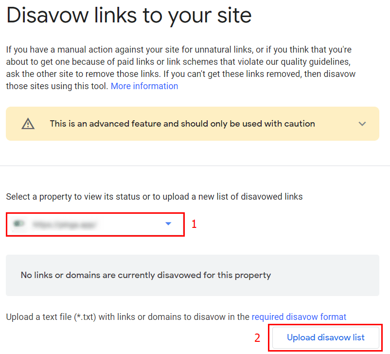 Google Disavow Tool interface