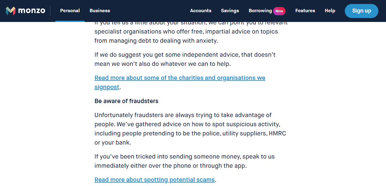 Monzo website