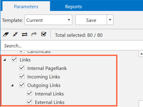 Links parameters in the right-hand panel in Netpeak Spider