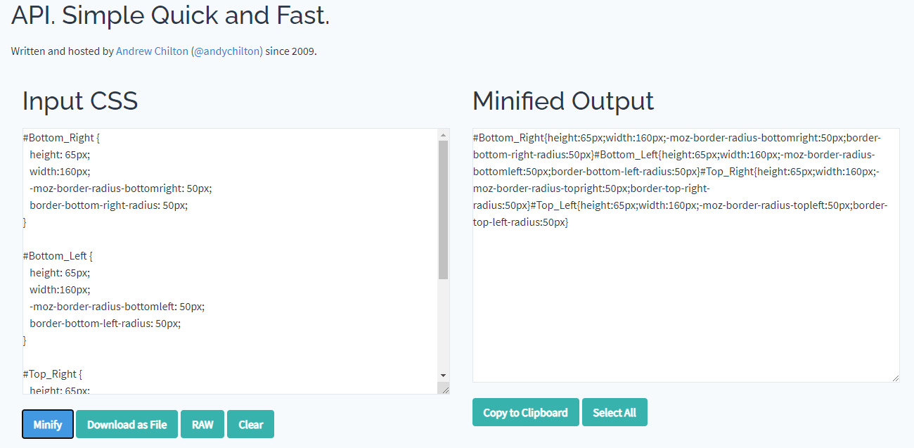 Сервис минификации CSS Minifier