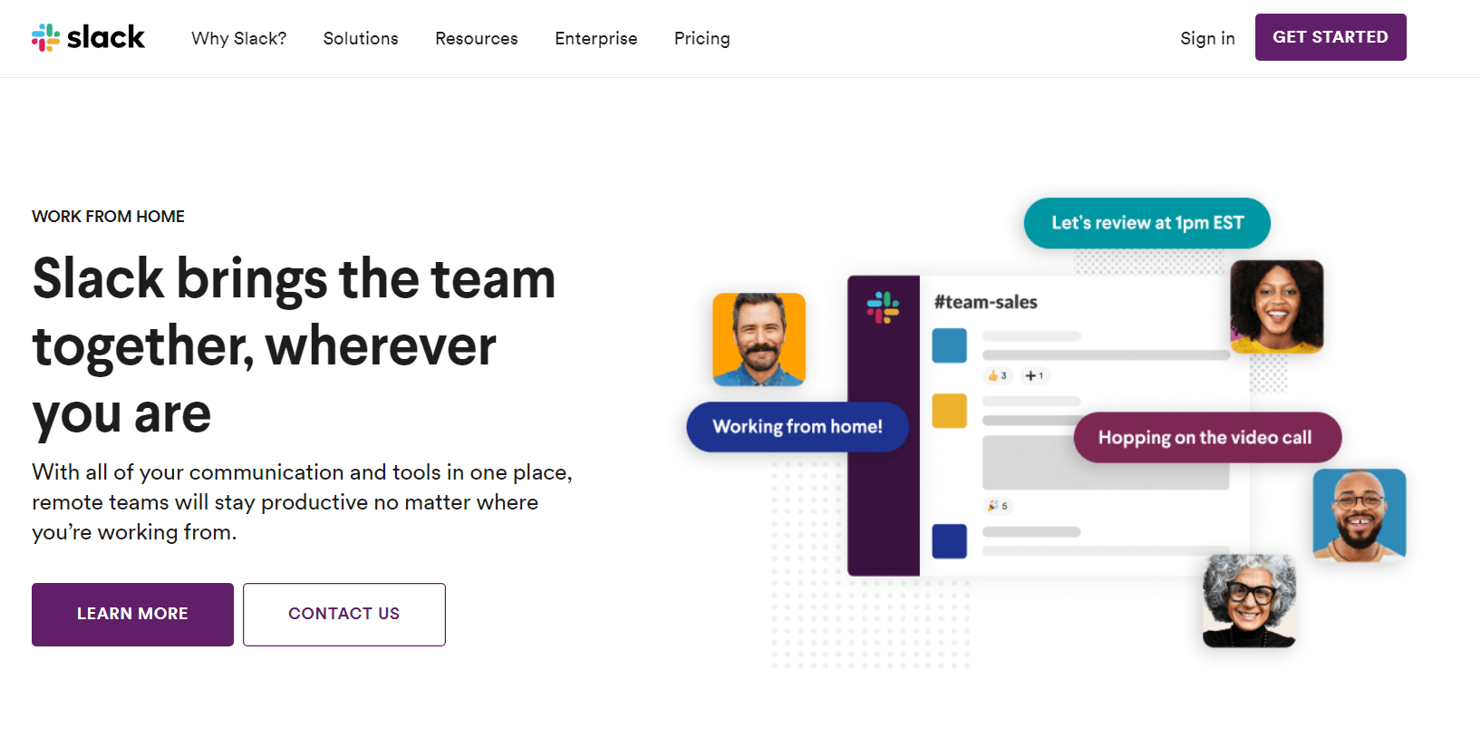 Slack landing page