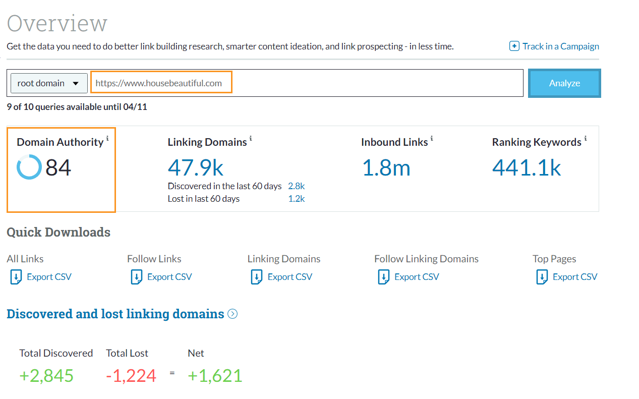 Domain Authority score in Moz