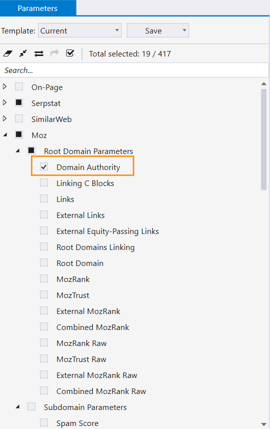 Moz Domain Authority parameter in Netpeak Checker