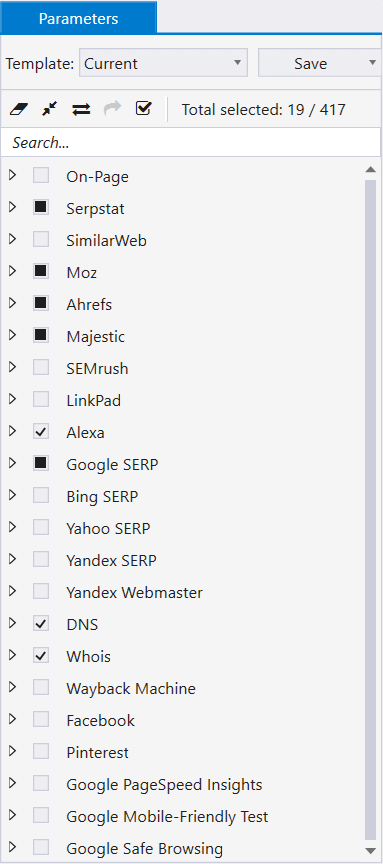 Parameters in Netpeak Checker