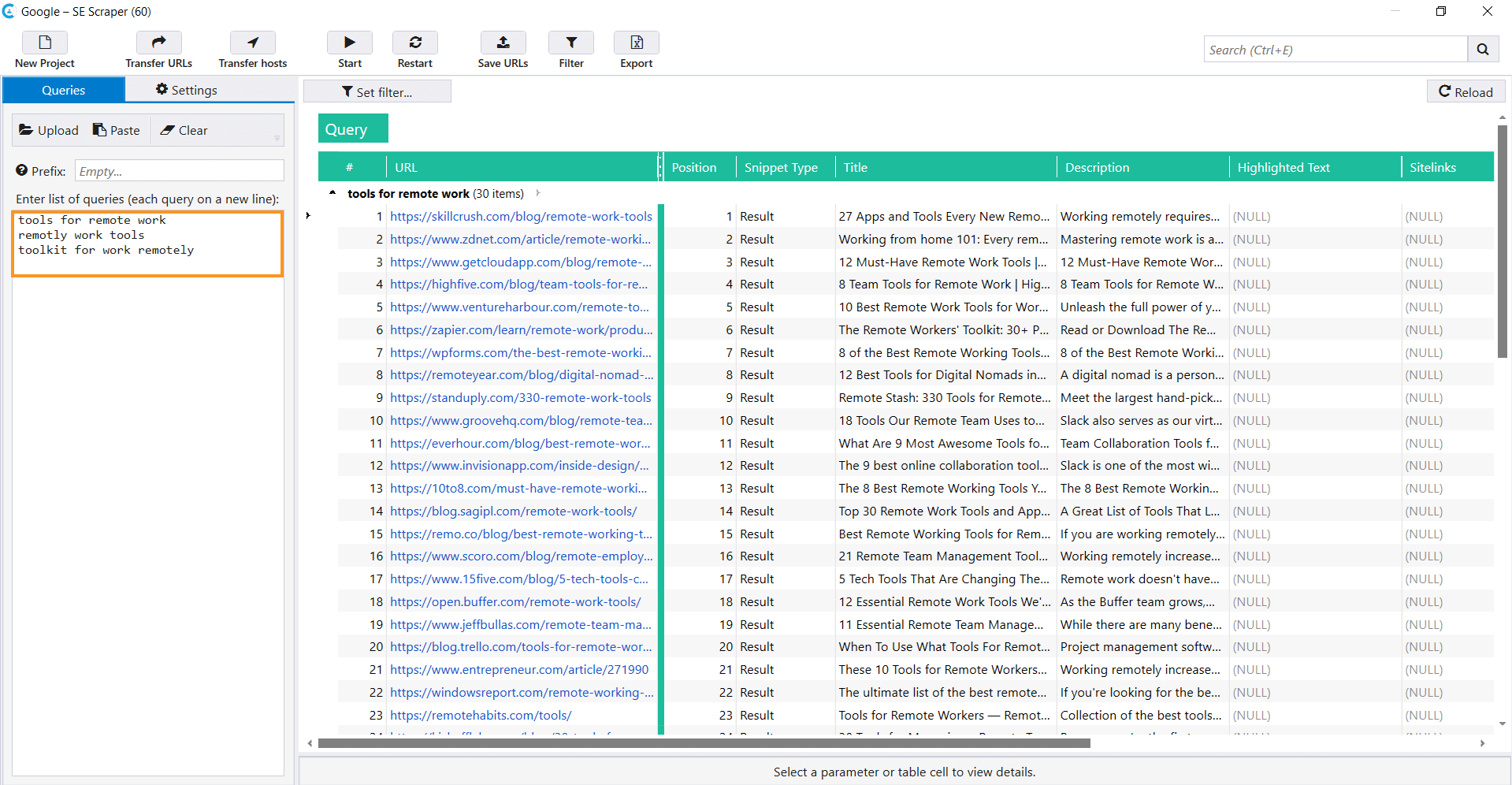 Scraping results in Netpeak Checker