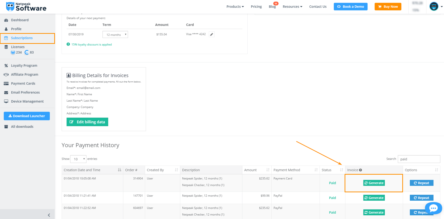 Generating invoices