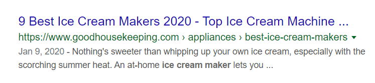 Snippet example in Google search results