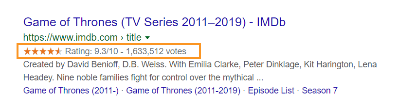 Example of star rating snippet in Google search results