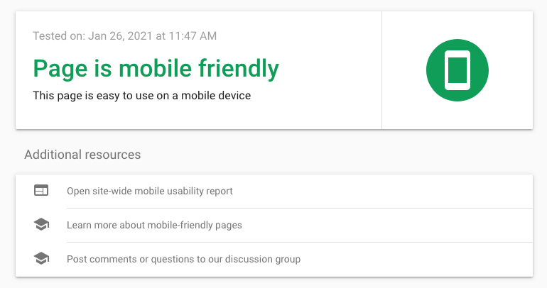 Test results in Google's mobile-friendly tool