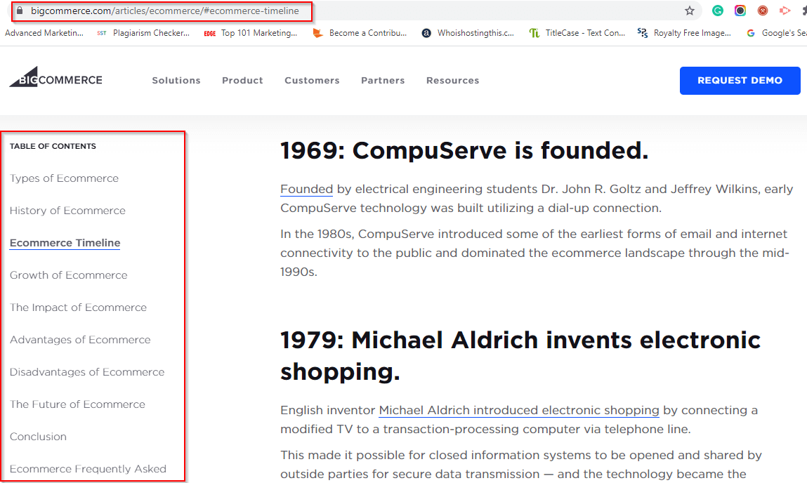 Example of a content hub that ranks for the term ‘ecommerce’