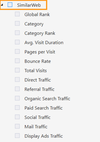 Parameters in the ‘SimilarWeb’ tab in Netpeak Checker for site analysis