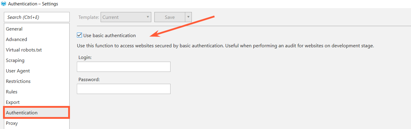 Authorization function in Netpeak Spider