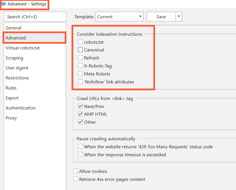 Consider indexation instructions in Netpeak Spider