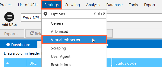 Virtual Robots.txt in Netpeak Spider