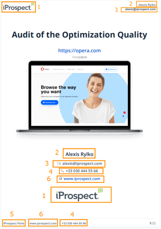 This is how the completed data will appear on the title page of the PDF report generated via Netpeak Spider