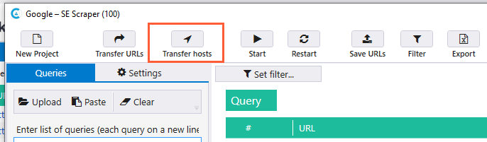 Transfer hosts button in Netpeak Checker
