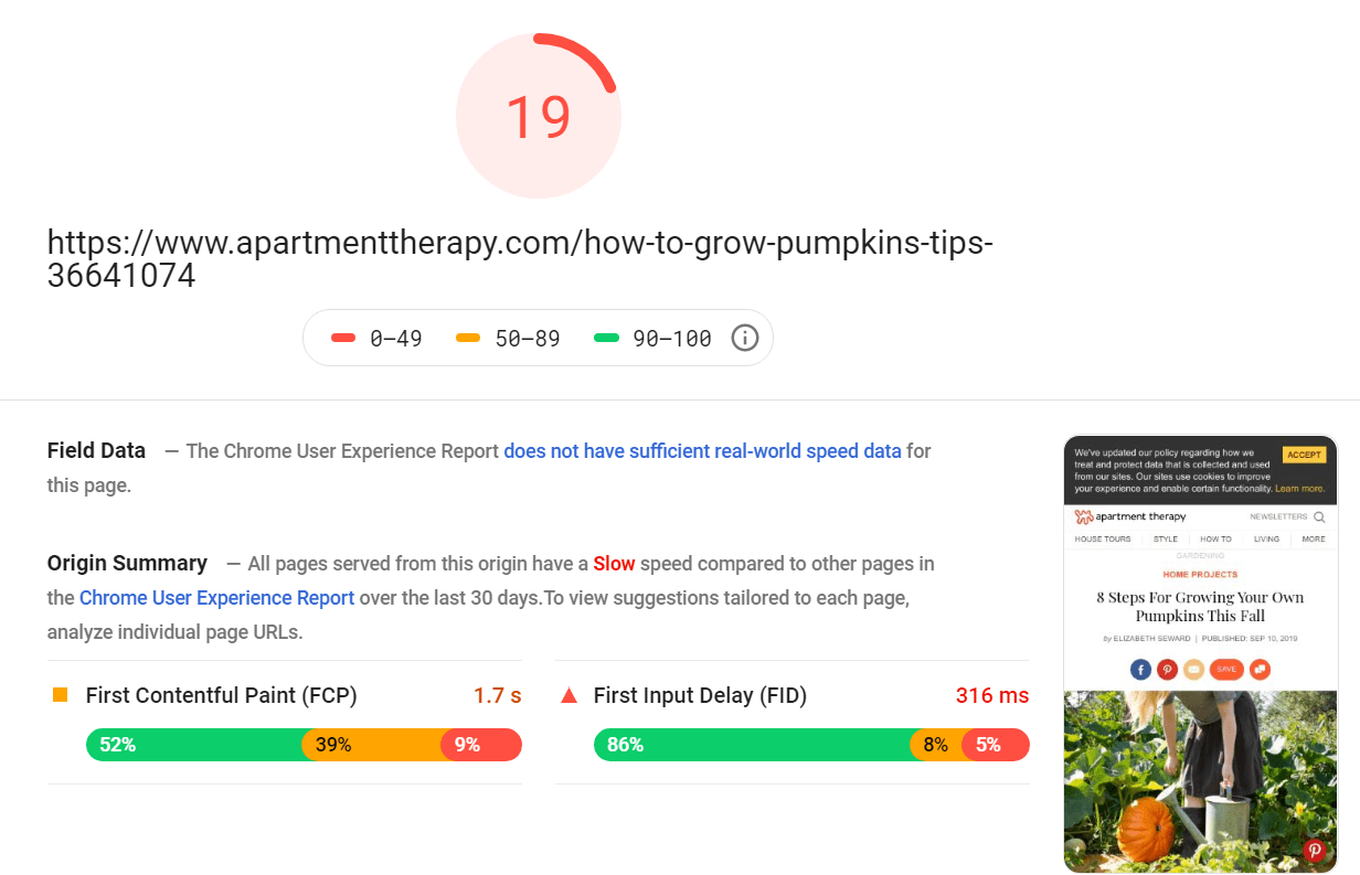 Test the loading speed of your site in Google PageSpeed Insights