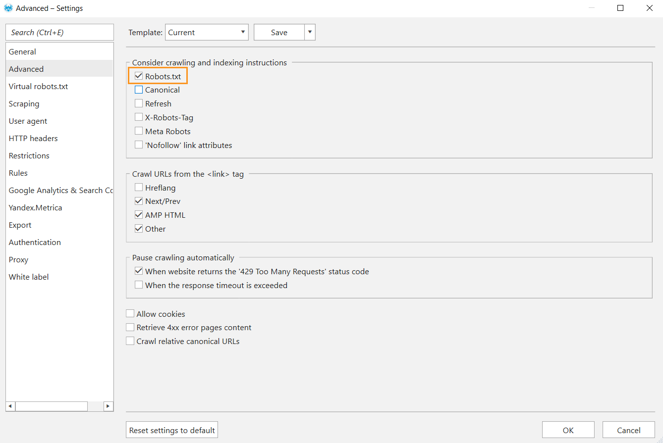 Crawl your website like search engines do with ‘Robots.txt’ function in Netpeak Spider