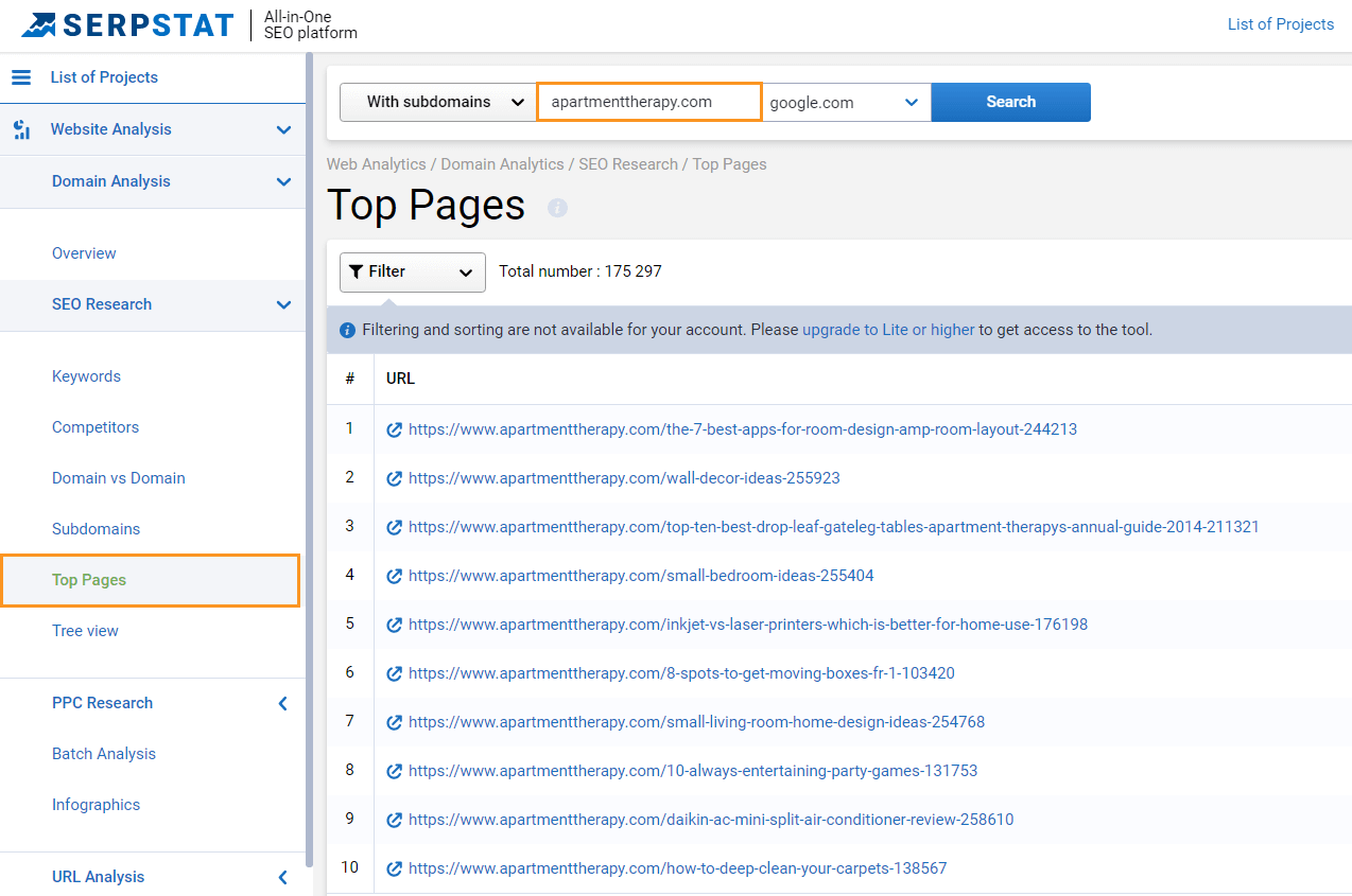 To compose a semantic core, you need to go to Serpstat to collect the keywords