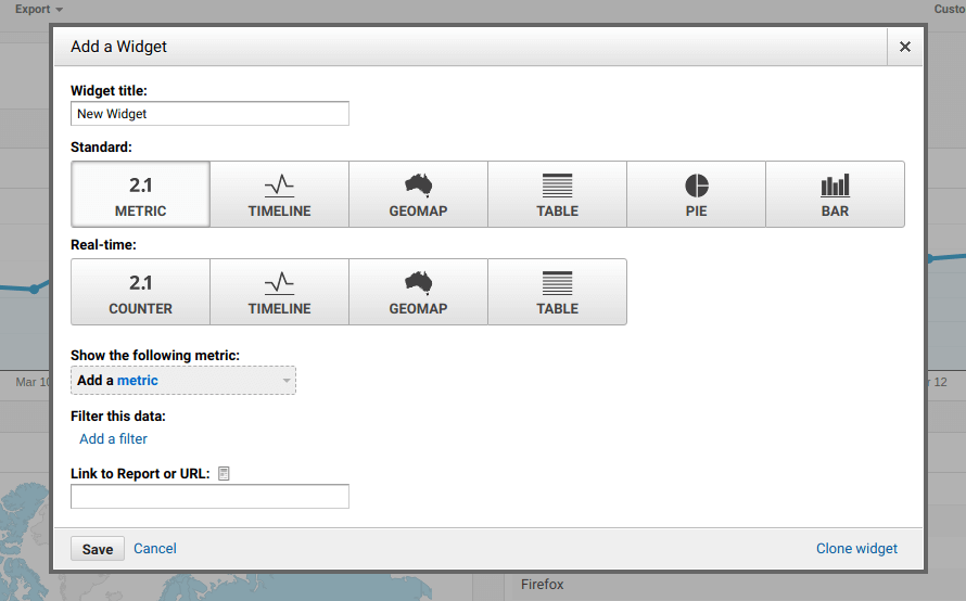 Creating widgets for metrics in SEO dashboard