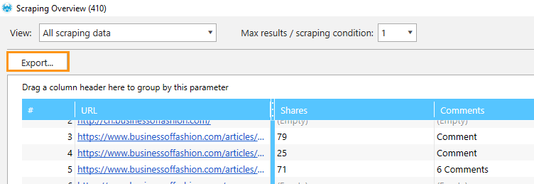 Export all scraping data