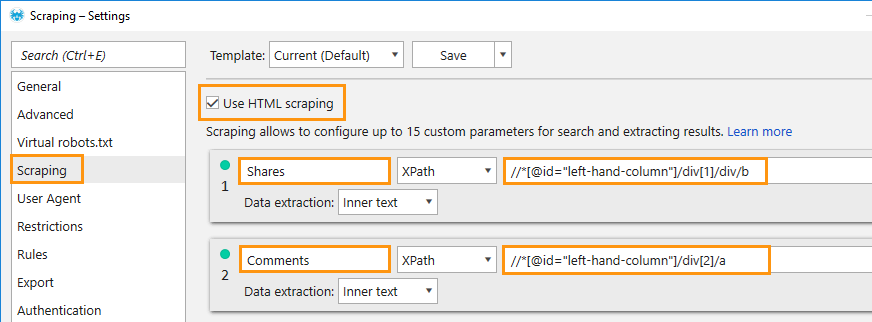 Scraping settings to analyze competitors content in Netpeak Spider