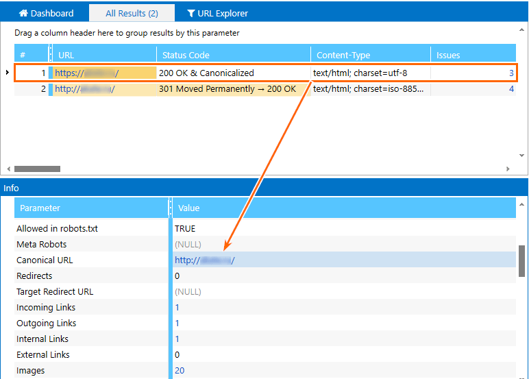 How to find canonical URL in Netpeak Spider