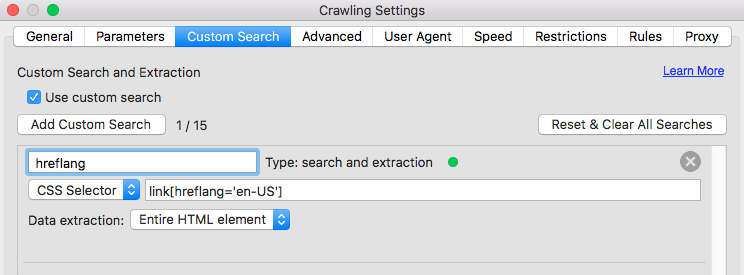 Custom Search in Netpeak Spider on Mac OS
