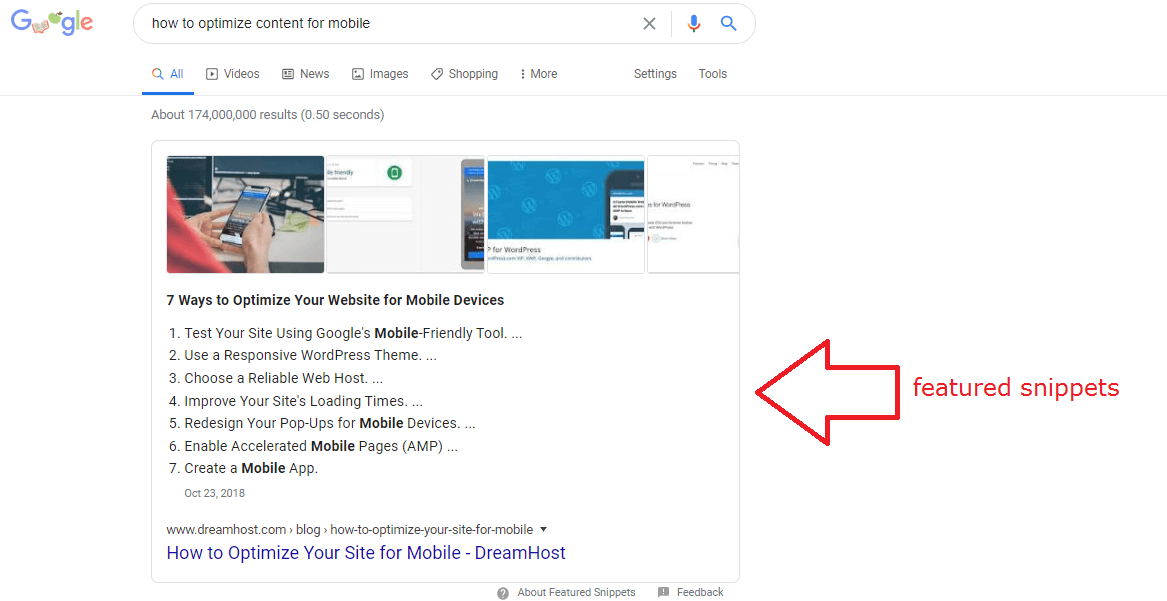 Example of featured snippet