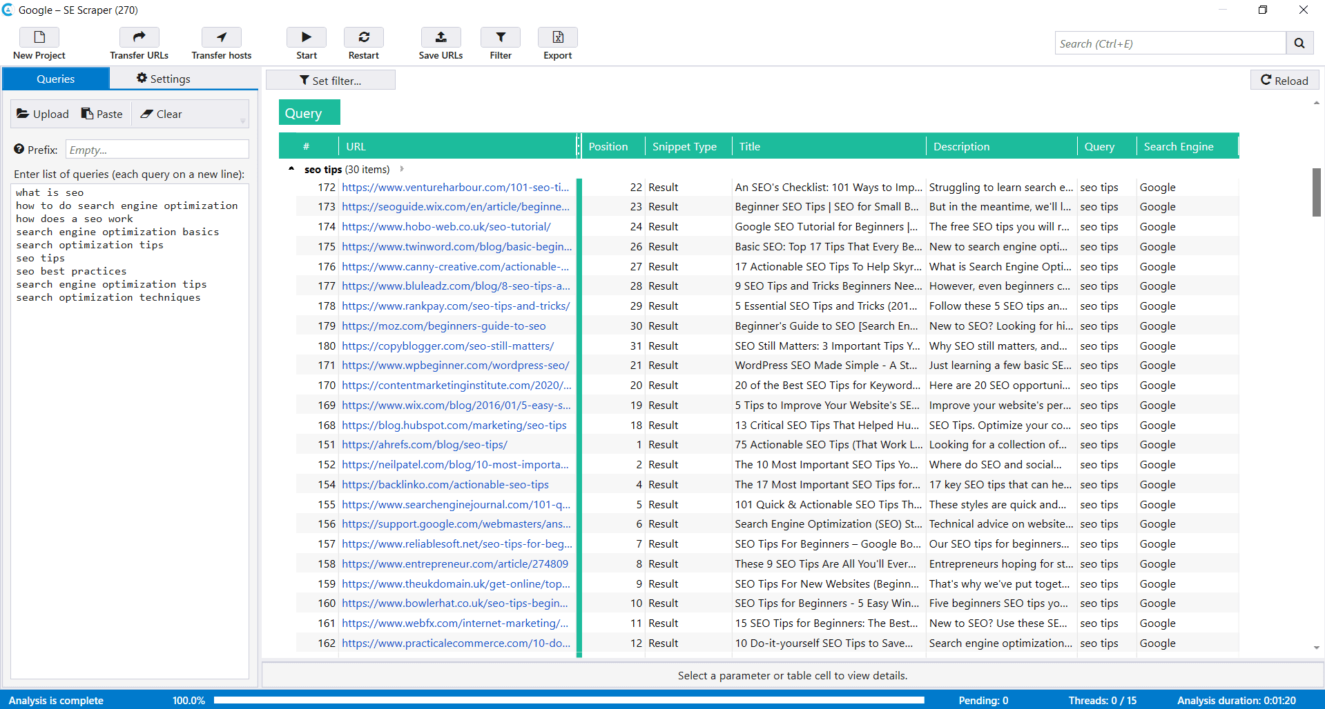 Scraping results in Netpeak Checker