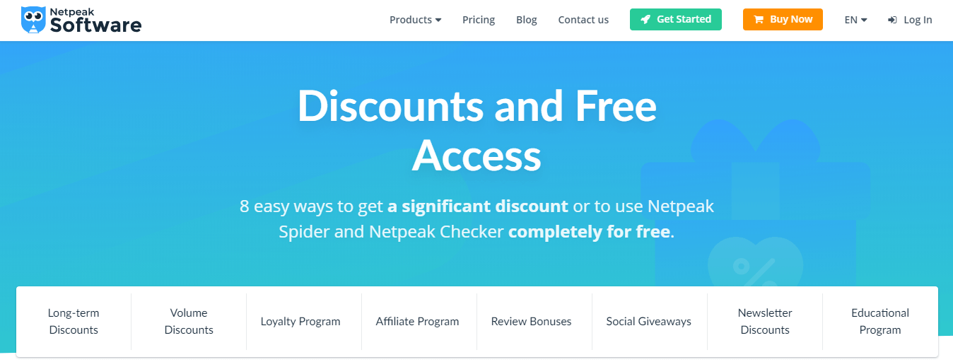Discounts and free access page