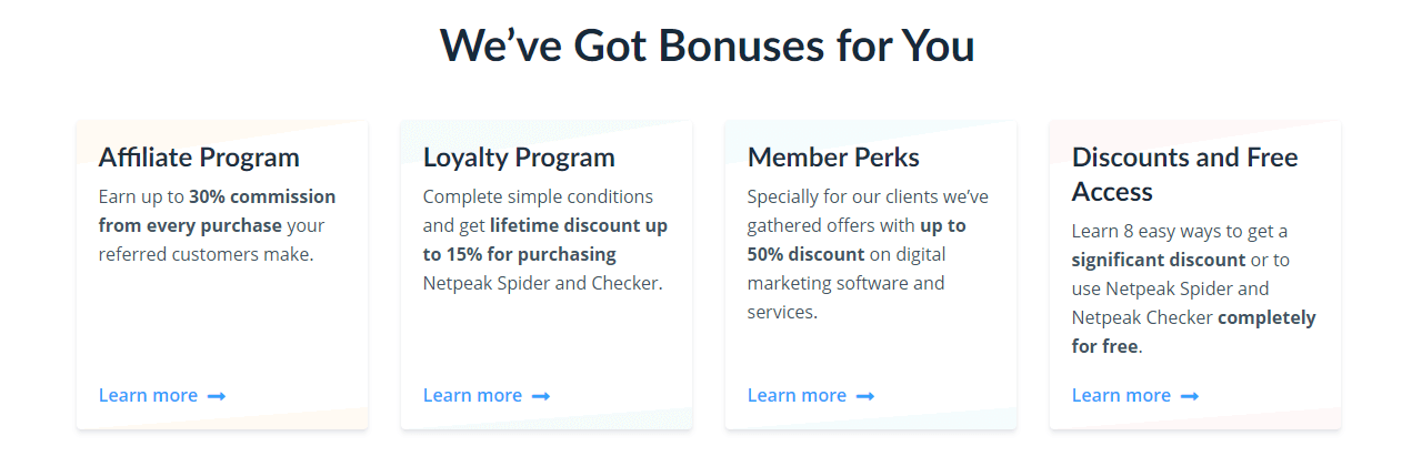 Netpeak Software bonuses