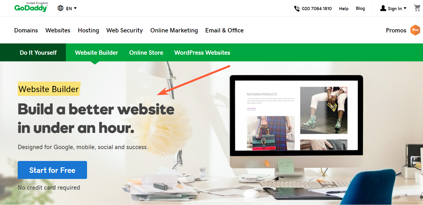 GoDaddy landing page