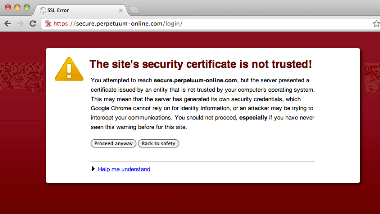 Browser warning of incorrect SSL certificate