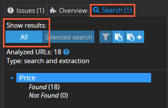 'All' button to show all custom search results of price scraping in Netpeak Spider