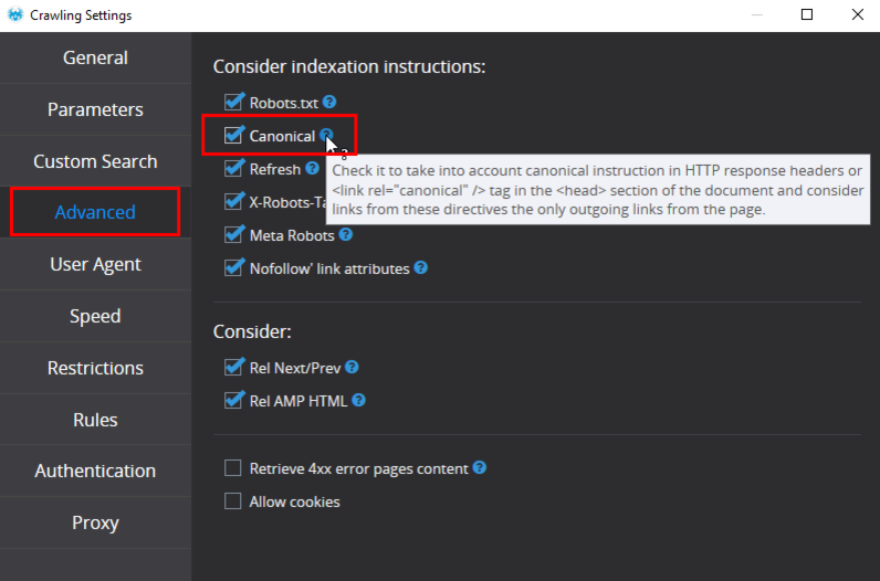 Checking canonical issues with Netpeak Spider