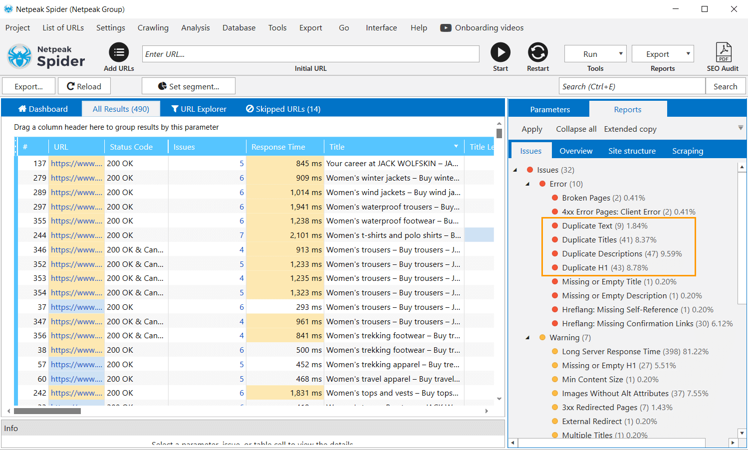 Wordpress SEO: Identifying duplicate content with Netpeak Spider