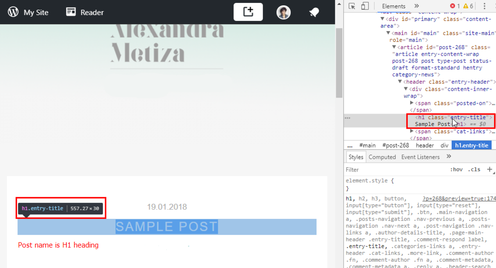 H1 heading on website based on Wordpress