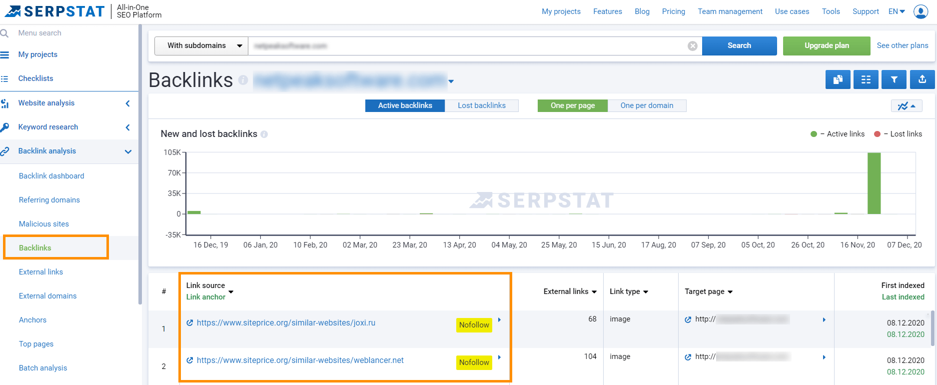 You can export backlinks from Serpstat