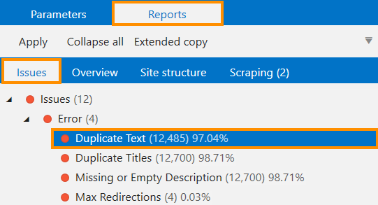 Duplicate text issue found by Netpeak Spider