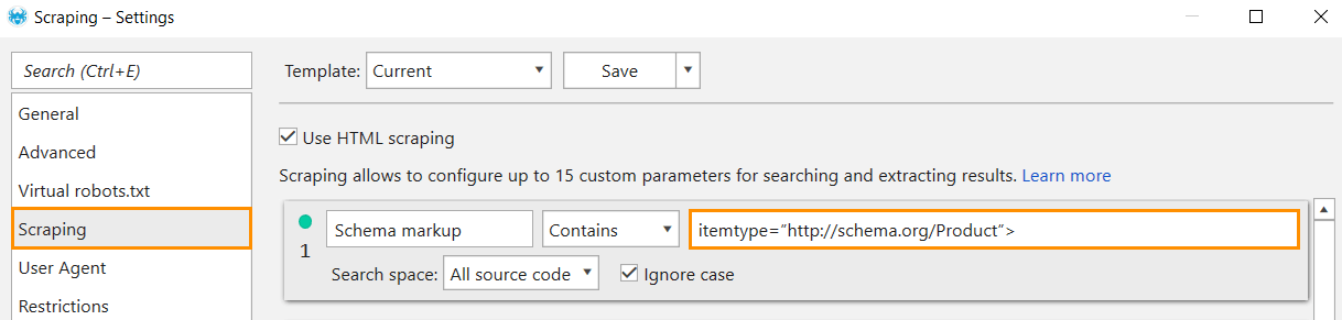 Checking schema markup with Netpeak Spider