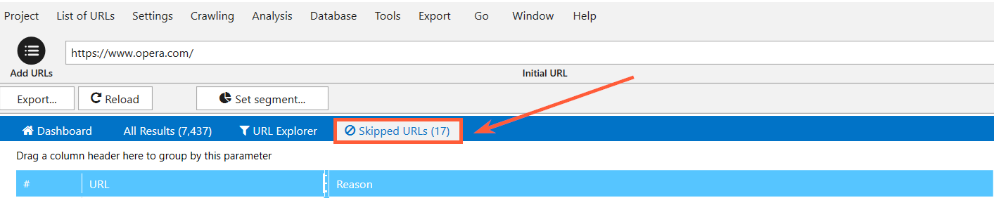 Skipped URLs in Netpeak Spider 3.0