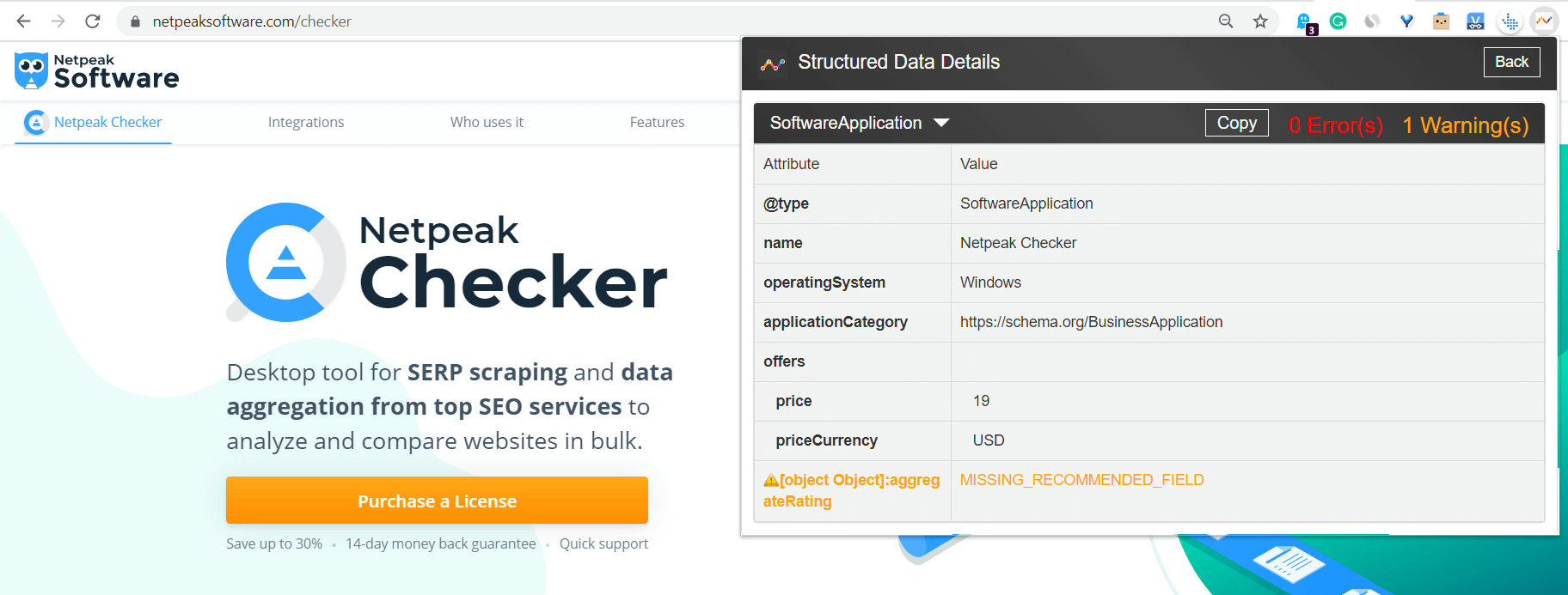 Chrome Extension: Structured Data Testing Tool