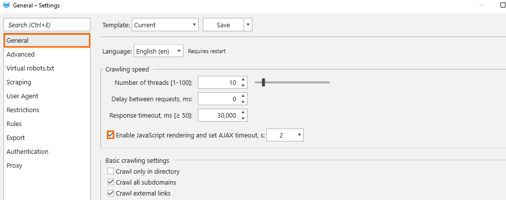 Enabling AJAX timeout for JS rendering in Netpeak Spider