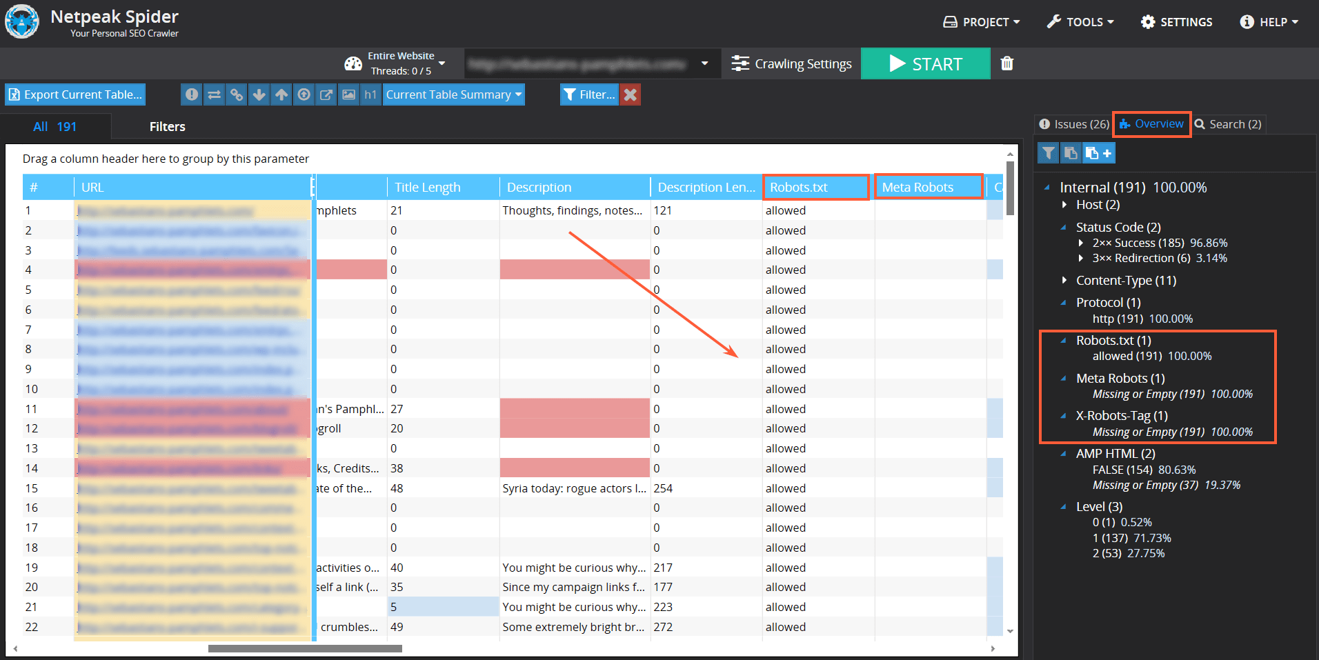 Netpeak Spider shows links status in Robots.txt, Meta Robots and X-Robots-Tag