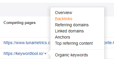 Backlinks report in Ahrefs