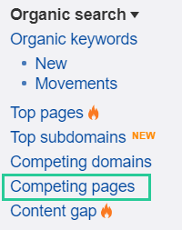 Competing pages in Ahrefs