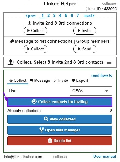 Collecting contacts with Linked Helper
